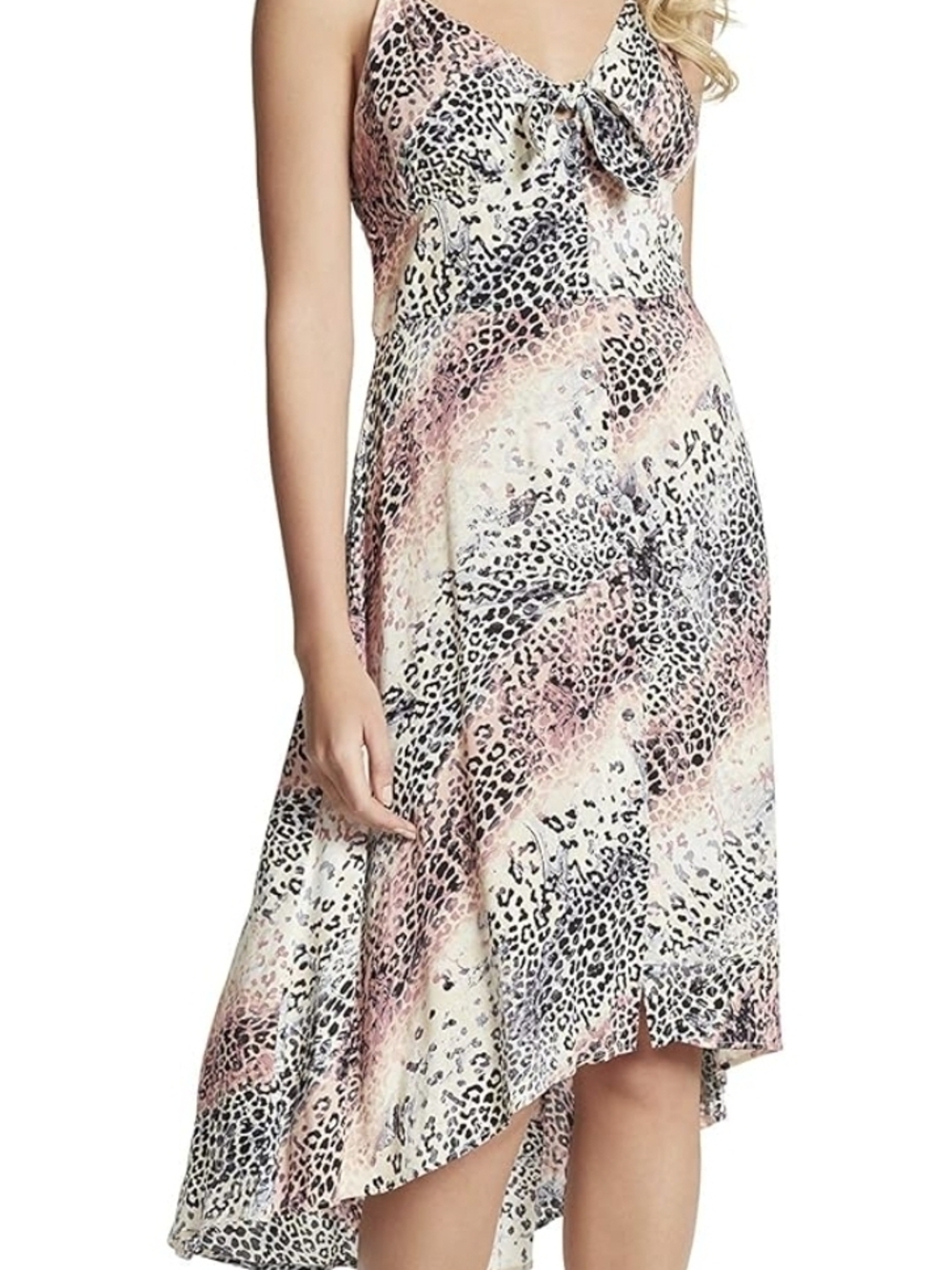 Jessica Simpson Pink and Cream Animal Print High-Low Slip Dress